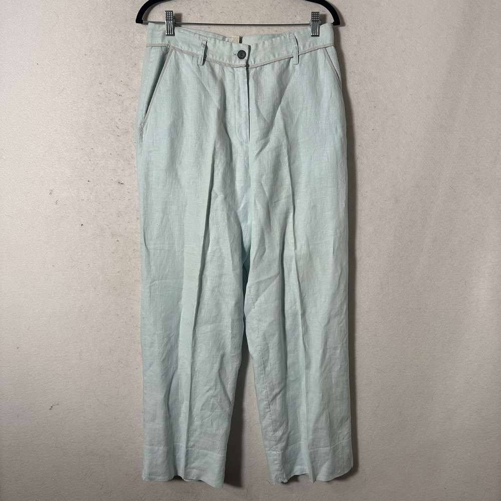 J Jill pants women sz 12p petite light blue gray trim 100% linen lagenlook